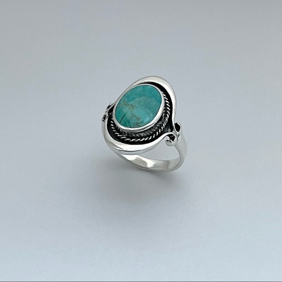 Sterling Silver Bali Style Genuine Turquoise Ring, Boho Ring, Silver Rings - Picture 8 of 12